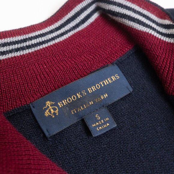 Brooks Brothers Merino Wool Full Zip Sweater Navy Blue Preppy Italian - Picture 6 of 12